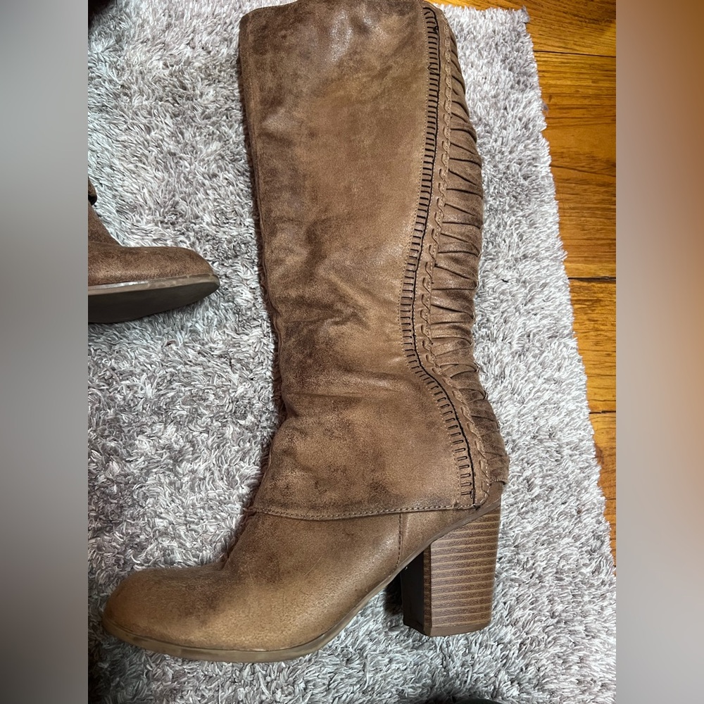 Fergalicious Brown Suede Fringe Mid-Calf Heeled Boots - Picture 5 of 6